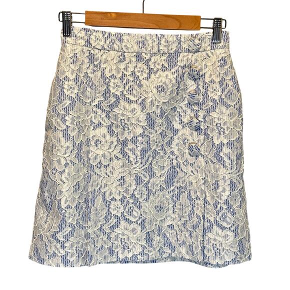 MSGM Milano Blue & White Floral Lace Mini Skirt - size 40 (US Medium) - Picture 1 of 6